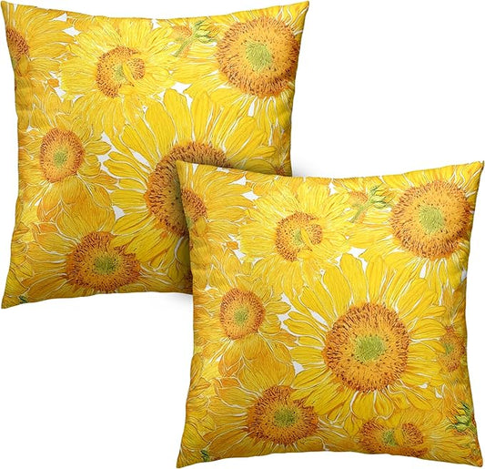 Sunflower Pillow Covers Floral Throw Pillow Covers 22x22 Yellow Pillow Case Flowers Double Sided Printing Cushion Case for Living Room Couch Sofa Set of 2