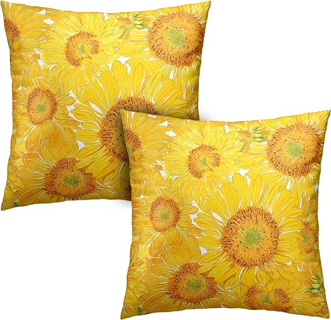 Sunflower Pillow Covers Floral Throw Pillow Covers 16x16 Yellow Pillow Case Flowers Double Sided Printing Cushion Case for Living Room Couch Sofa Set of 2