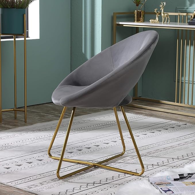 Roundhill Furniture Slatina Silky Velvet Upholstered Accent Chair with Gold Tone Finished Base, Gray