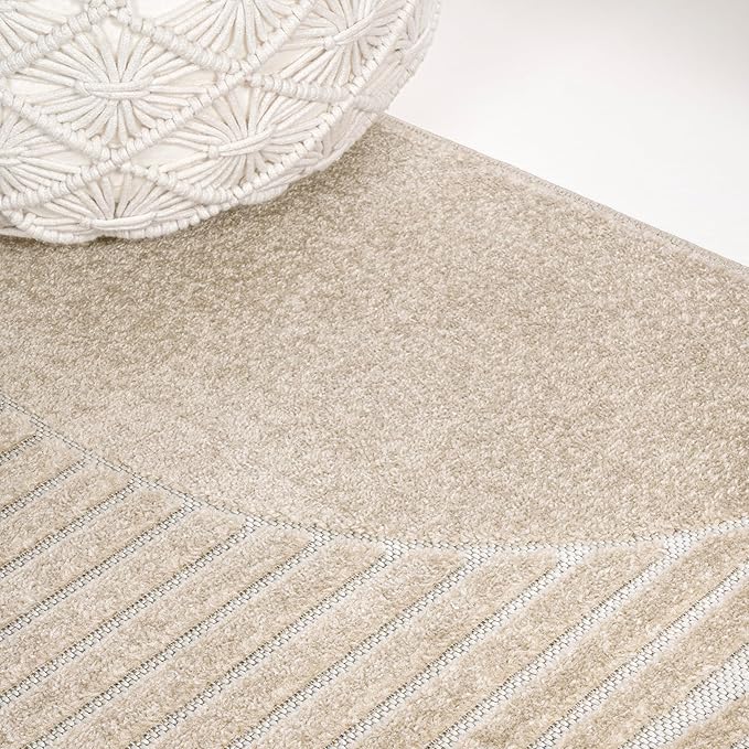JONATHAN Y Nordby High-Low Arch Striped Indoor/Outdoor Area Rug, 3x5, Beige/Cream, for Patio, Backyard, Living Room, Bedroom, Office, Hose-Washable (SCN104E-3)