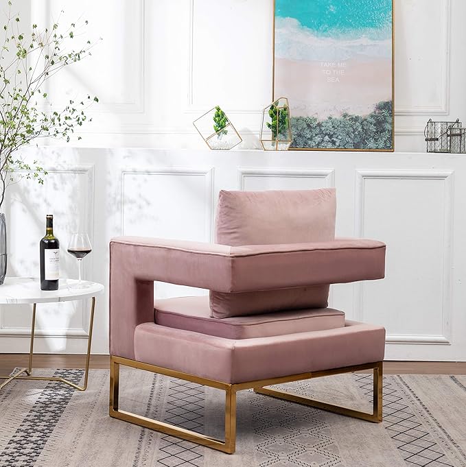 Roundhill Furniture Lenola Upholstered Accent Arm Chair, Pink 27.5D x 29.75W x 34.5H in