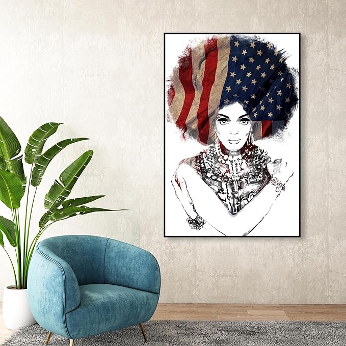 The Oliver Gal Artist Co. People Framed Wall Art Canvas Prints 'New American Woman' Portraits Home Décor, 36"" x 54"", White, Black