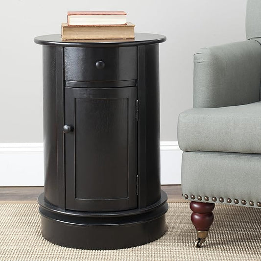 SAFAVIEH Home Collection – Tabitha Black Round Swivel Storage End Table, Farmhouse Accent Table with Drawer & Cabinet, Fully Assembled (AMH5712B)