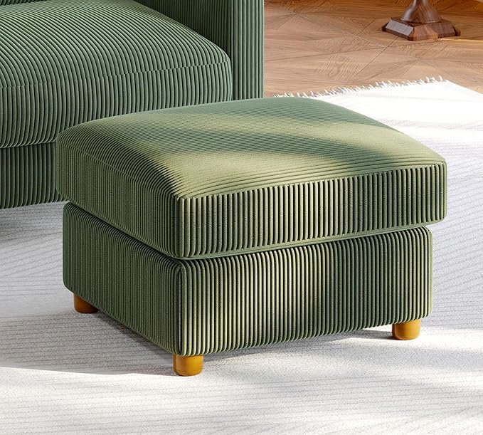 Welzona 25.2" Couches for Living Room, Comfy Green Ottoman with Storage, Foot Rest Tool-Free Setup, Small Ottoman Foot Rest for Couch, Corduroy Couch for Bedroom, Apartment, Office