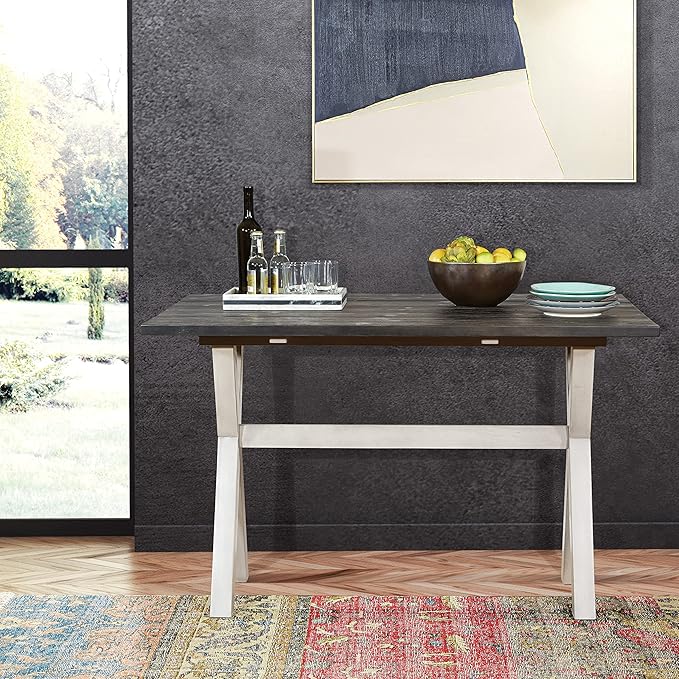 OSP Home Furnishings Kristen Flip-Top Expanding Desk to Dining Table, Charcoal Finish
