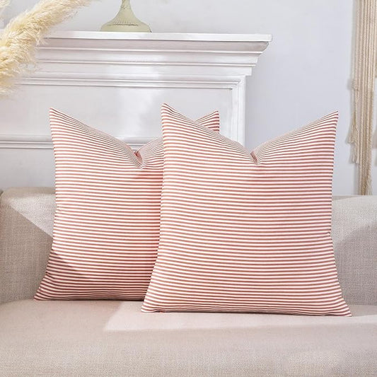 CARRIE HOME Burnt Orange Fall Striped Pillow Covers Boho Outdoor Throw Pillows 18x18 Set of 2 Fall Home Farmhouse Decor for Couch Sofa Bed