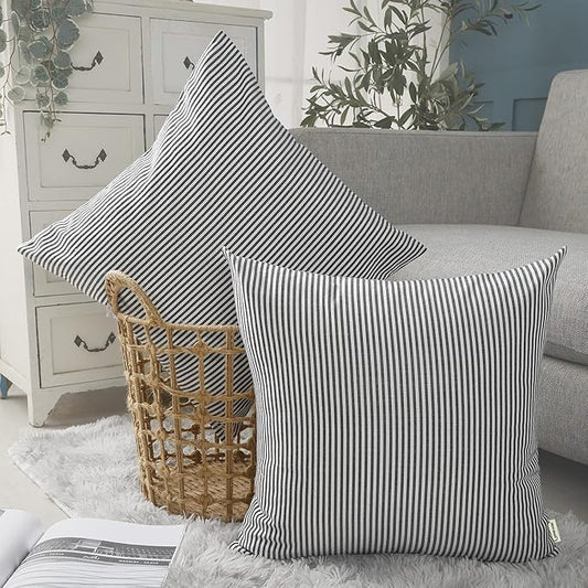CARRIE HOME Black White Farmhouse Striped Pillow Covers 18x18 Set of 2 Black and White Farmhouse Decor Pillows for Sofa Bedroom and Chair