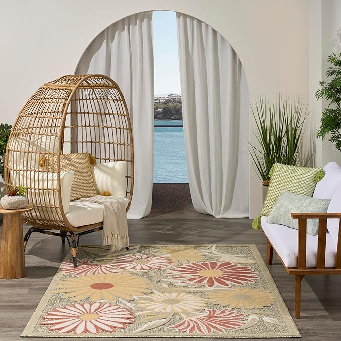 Nourison Home Aloha Sage Rose 3'6" x 5'6" Area Rug - Easy Clean, Non Shedding, Bed Room, Living Room, Dining Room, Kitchen (4' x 6')