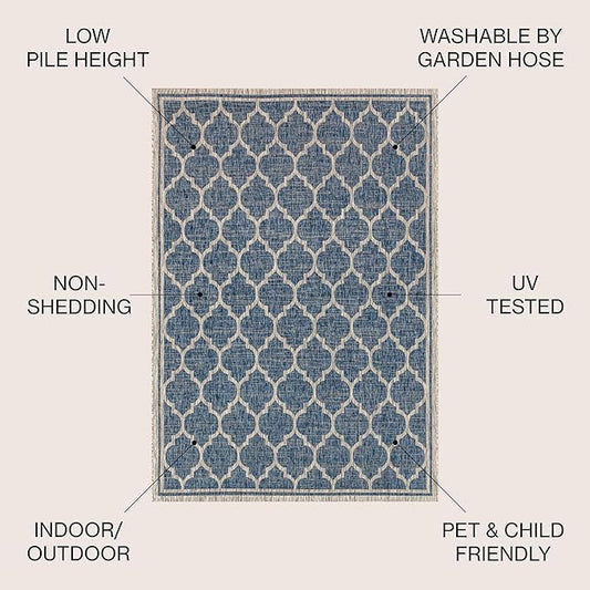 JONATHAN Y Moroccan Trellis Indoor Outdoor Area Rug 4X6 Navy/Gray, Trebol Textured Weave for Backyard, Patio, Porch, Easy-Cleaning, High Traffic, Pet-Friendly, Non-Shedding (SMB109D-4)