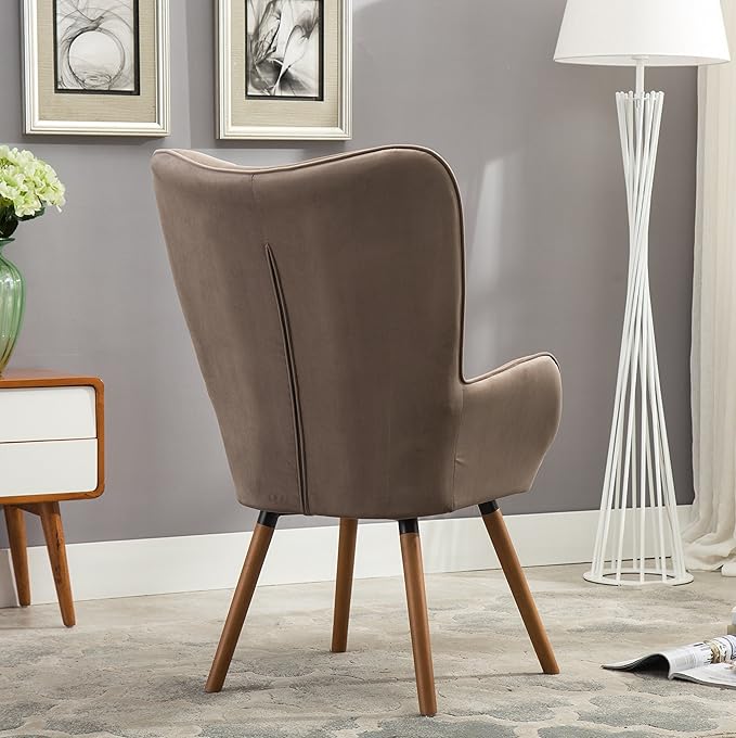 Roundhill Furniture Doarnin Contemporary Silky Velvet Tufted Button Back Accent Chair, Taupe