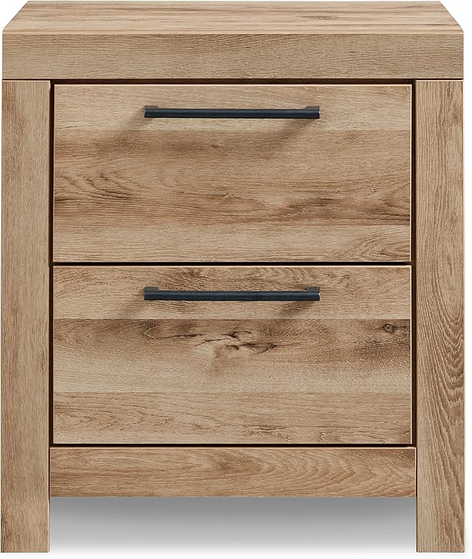 Signature Design by Ashley Hyanna Rustic Contemporary 2 Drawer Nightstand with 2 USB Charging Ports, Wood, 24.37" High, Light Golden Brown Finish