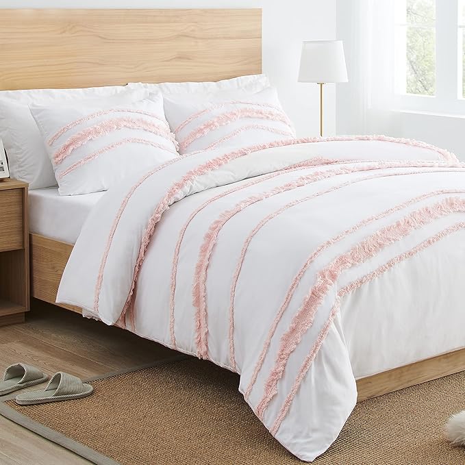 Sweet Jojo Designs 3-Piece Queen Comforter Set (Pink Cotton Boho Bohemian) for Girls, Teen, Kids Full Size Bedding, Bed in a Bag incl. Blanket & Pillow Sham (Blush, Farmhouse, Shabby Chic, Designer)