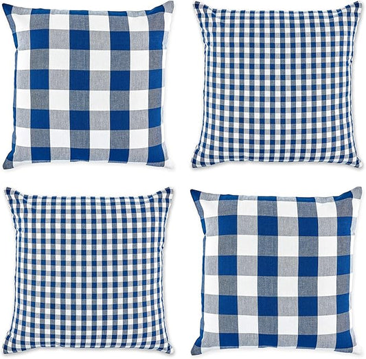 DII Decorative Square Throw Pillow Cover Collection Cotton, Machine Washable, Hidden Zipper, 18x18, Navy Gingham, 4 Piece