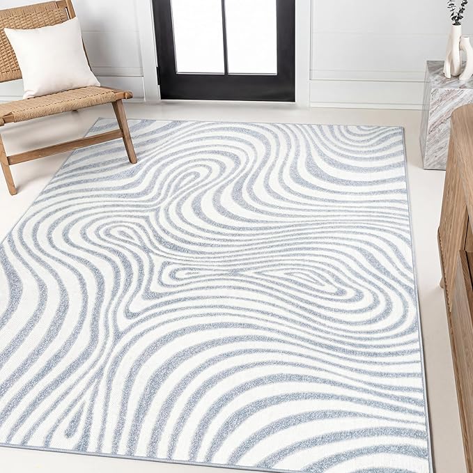 JONATHAN Y Maribo High-Low Abstract Striped Indoor/Outdoor Area Rug 3x5, Light Blue/Ivory, Contemporary, Vintage, Bohemian, Glam, Bedroom, Kitchen, Living Room, Non Shedding (SCN103C-3)