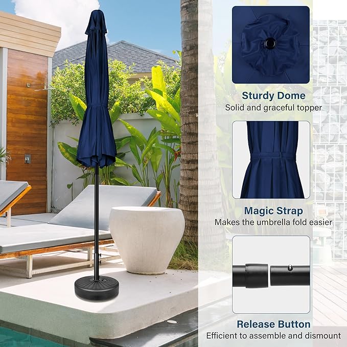 Simple Deluxe 7.5' Patio Umbrella Outdoor Table Market Yard Umbrella with 6 Sturdy Ribs for Backyard, Pool, Garden, Deck, Dark Blue