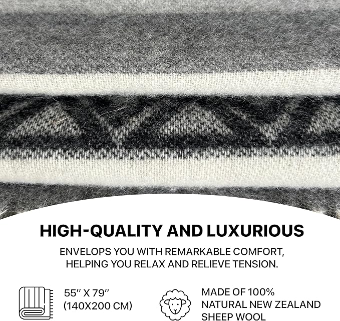 Wool Blanket | 100% Wool from New Zealand | Perfect as a Throw Blanket / Sofa Blanket | Virgin Wool Blanket with Fringes in Stripes Designs (140 x 200 cm)