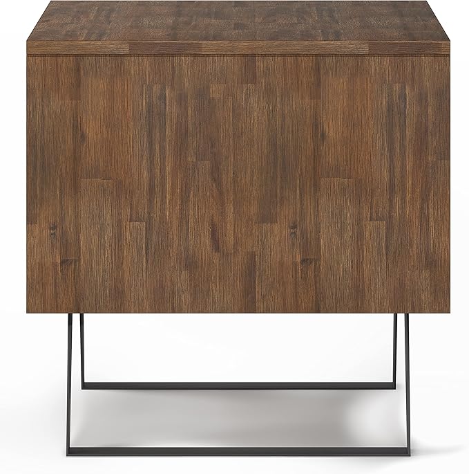 SIMPLIHOME Lowry End Table - 22 inch Wide Solid Acacia Wood Square Accent Table with Drawer and Open Shelf in Rustic Natural Aged Brown, Modern Industrial Lamp Stand with Angled Legs for Living Room