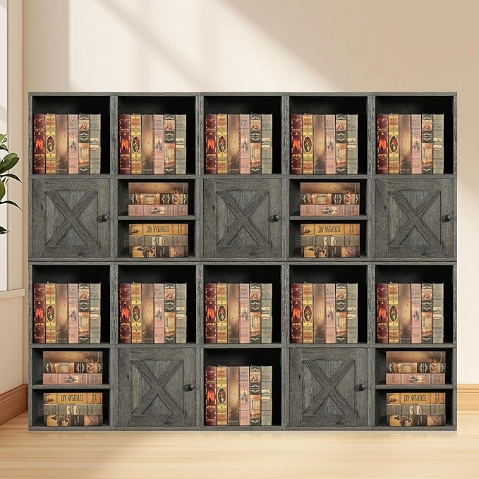 FUSUNBAO Magic DIY Cube Storage Organizer Stackable Cubes, Small Room Organizer Wooden Storage Boxes, Modern Cube Bookshelves, Shelves for Home Books Clothes Toys (French Oak,2- Layer Cube)