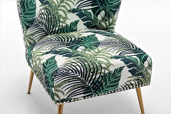 Thia Armless Accent Chair for Living Room, Elegant Seat with Nailhead Trim, Gold Metal Legs and Comfortable Curved Back, 28" D x 25" W x 29.5" H, 01 Floral Print