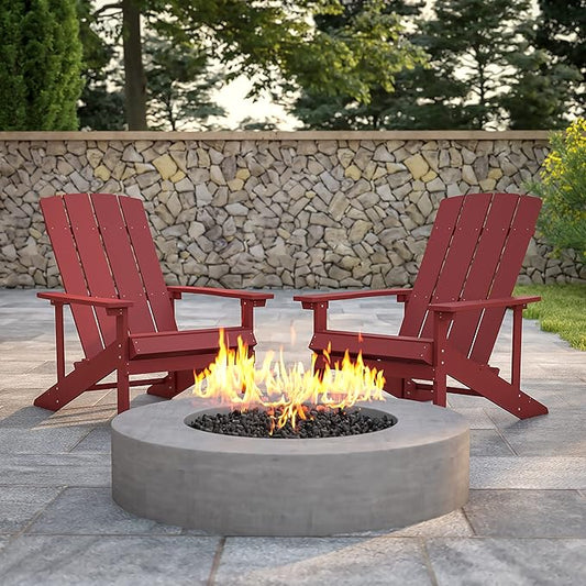 Flash Furniture Charlestown Poly Resin Adirondack Chair - Red - All Weather - Indoor/Outdoor - Set of 2