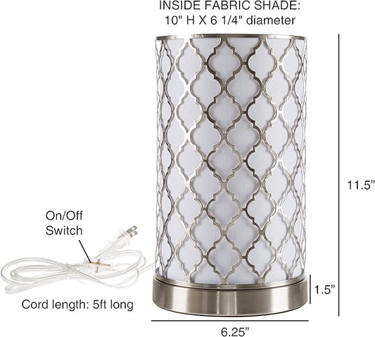 LED Uplight Table Lamp with Steel Finish, Fabric Overwrap, Laser Cut Quatrefoil Pattern and Included LED Light Bulb for Home Uplighting by Lavish Home