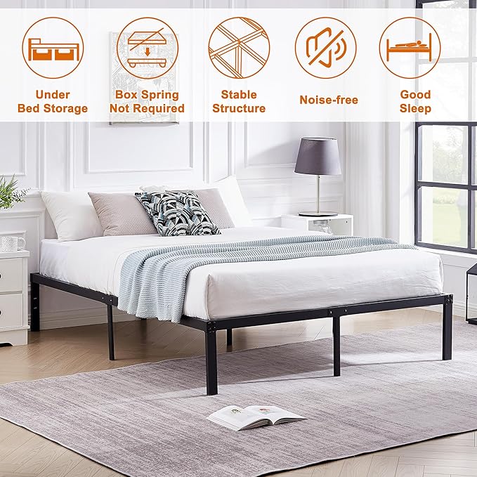 VECELO 14.2" Full Size Bed Frame Metal Platform/Mattress Foundation/No Box Spring Needed
