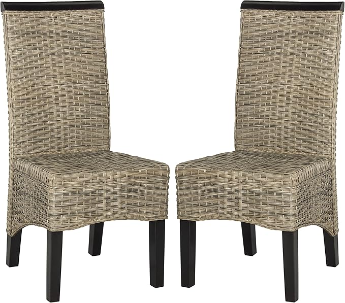 SAFAVIEH Home Collection - Ilya Grey Wicker Tall Back Dining Chair Set of 2 (SEA8017A-SET2)