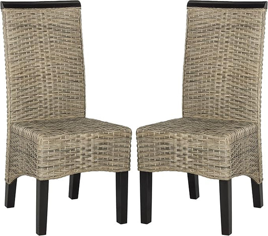 SAFAVIEH Home Collection - Ilya Grey Wicker Tall Back Dining Chair Set of 2 (SEA8017A-SET2)