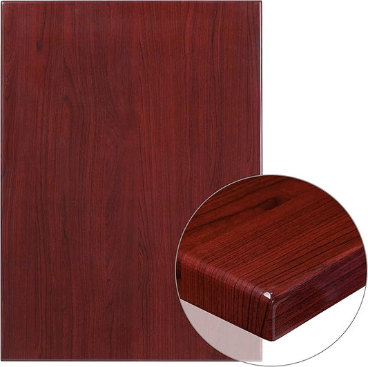 Flash Furniture Glenbrook 30" x 42" Rectangular High-Gloss Mahogany Resin Table Top with 2" Thick Edge