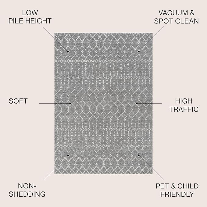 JONATHAN Y Boho Vintage Diamond Gray/Ivory Round Area Rug 3 ft, Moroccan Hype for Living Room, Bedroom, Kitchen, Office, Easy-Cleaning, High Traffic, Pet-Friendly, Non-Shedding (MOH101C-3R)