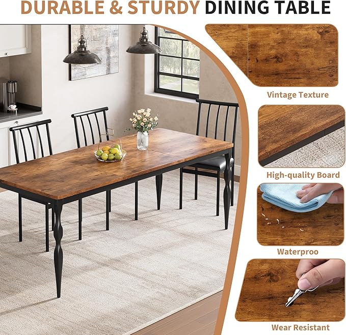 Garvee 71-Inch Modern Farmhouse Dining Table, Large Rectangular Kitchen Table for 6-8 People, Sturdy Wood Top with Unique Legs, Scratch-Resistant Dining Room Furniture for Party, Big Family, Brown