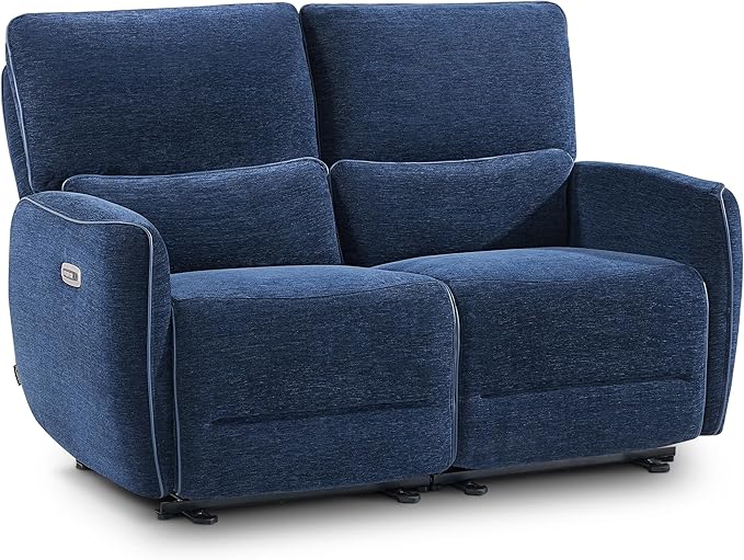 MCombo 60" Wall Hugger Power Loveseat Recliner Sofa with Adjustable Headrest, RV Reclining Loveseat with USB and Type C Charge Ports for Living Room 6924 (Navy Blue, Loveseat)
