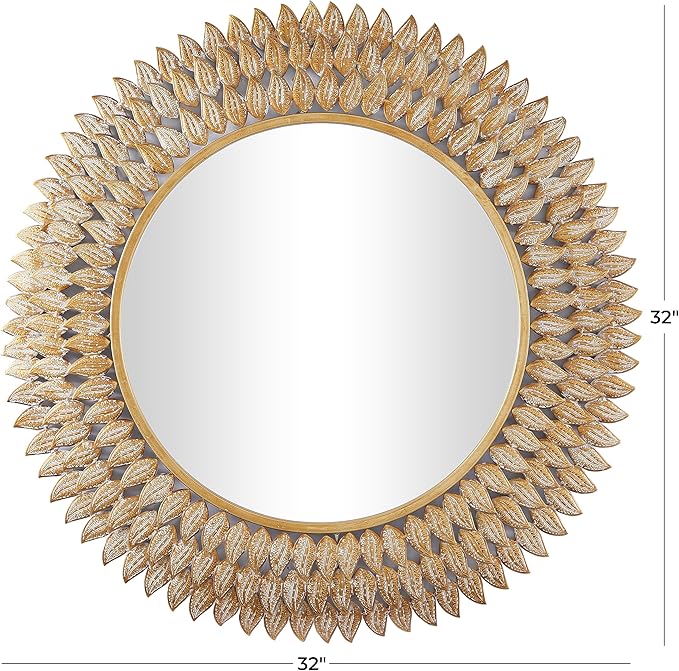 Deco 79 Metal Leaf Room Wall Mirror Radial Entryway Mirror, Wall Mounted Mirror 32" x 1" x 32", Gold