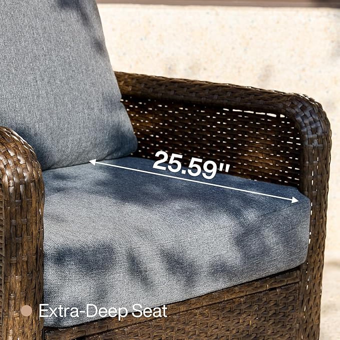 Tribesigns Outdoor Wicker Swivel Chair, Patio Rattan Rocking Chair with Thick Gray Cushions, 360 Degree Swivel Patio Chair for Deck, Backyard, Porch, Garden, Brown/Gray