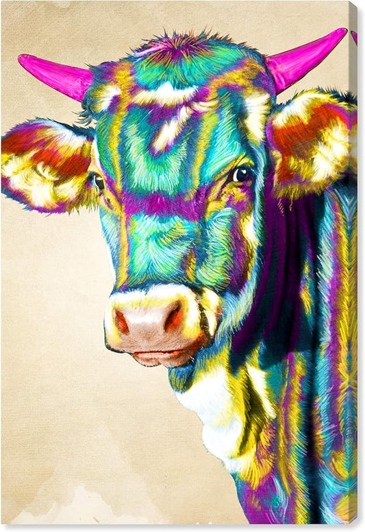 The Oliver Gal Artist Co. Animals Wall Art Canvas Prints 'Color Glam Cow' Home Décor, 40" x 60", Green, Pink