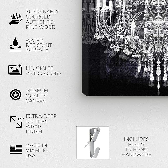 The Oliver Gal Artist Co. Fashion and Glam Wall Art Canvas Prints 'Montecarlo Crystal' Home Décor, 30 in x 45 in, White, Black
