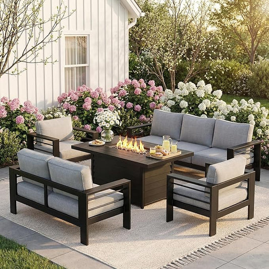 Solaste Aluminum Patio Furniture Set for All Weather, Oversized Metal Outdoor Furniture Set with 27.5" Deep Seating and 3.2" Wide Armrest, Outdoor Patio Conversation Sets with 10" Back Suport Cushion