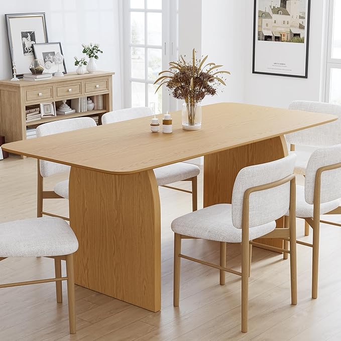 Casaphoria 67" Dining Table, Modern Kitchen Table for 4-6, Farmhouse Style with Rectangular Top & Arched Legs, Easy Assembly for Living Room, Kitchen, Bar, Oak