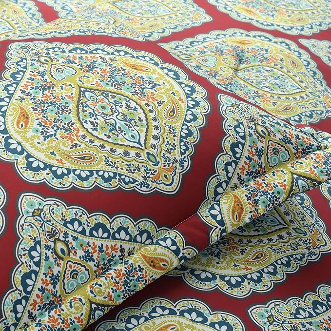 Lush Decor Harley Reversible Comforter King Size 5 Piece Set Red - Boho Bedding Set King Comforter - Red Comforters - Boho Bedroom Decor