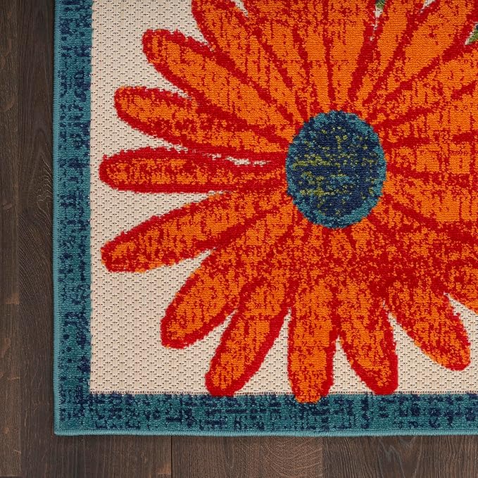 Nourison Home Aloha Ivory Multicolor 10' x 14' Area Rug - Easy Clean, Non Shedding, Bed Room, Living Room, Dining Room, Kitchen (10' x 14')
