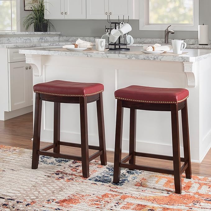 Linon Claridge Red Counter Stool, 26" x 18" x 12.75"
