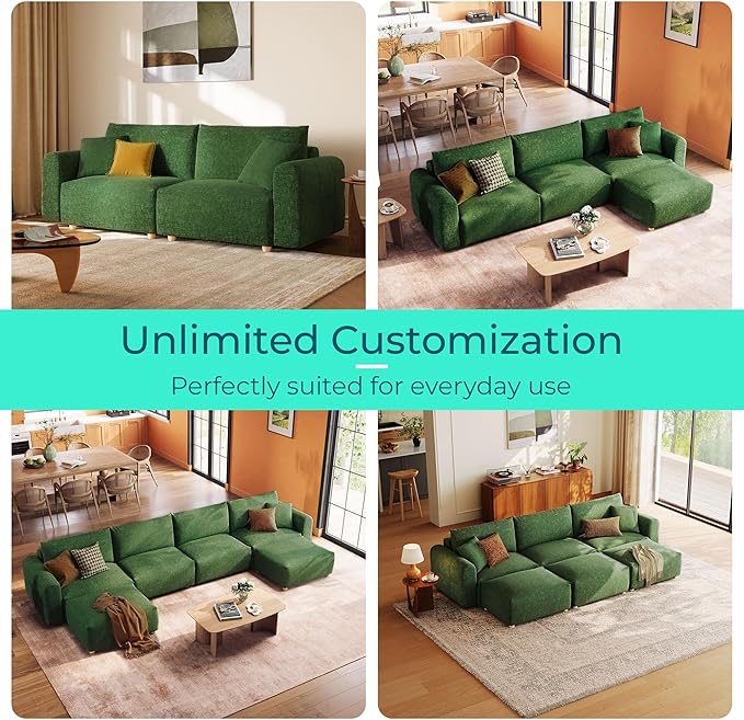 LINSY HOME Cloud Couch Sectional, Modular Sofa Sectionals for Living Room Bedroom, 91" 2 Seater Love Seat Couch with Ottoman, Deep Seat Cozy Couch Luxury Chenille Sofas, Green