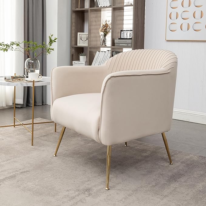 Contemporary Velvet Accent Chairs for Living Room, Bedroom and Entryway, Modern Armchair with Sleek Metal Legs, Elegant Seating Solution for Small Spaces, Tan