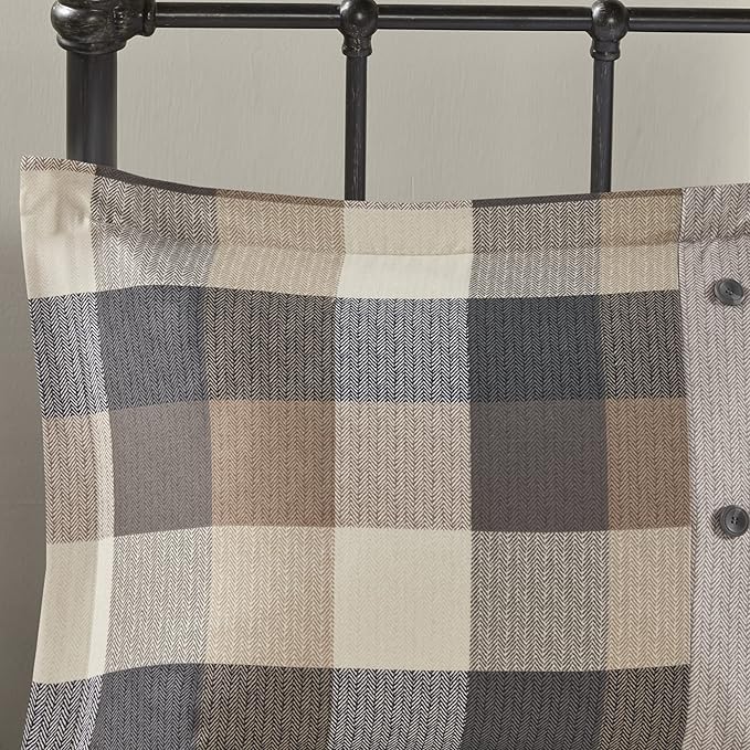 Madison Park Ridge Comforter Set - Cabin Lodge Plaid Herringbone Design, All Season Down Alternative Cozy Bedding with Matching Bedskirt, Shams, Decorative Pillow, Cal King(104"x92"), Neutral 7 Piece