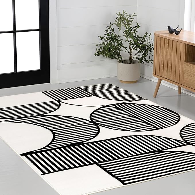 JONATHAN Y Nordby High-Low Arch Striped Black/White Indoor Area Rug, 4x6, Indoor, Non-Shedding, Stain Resistant for Bedroom, Living Room, Kitchen (SCN104G-4)