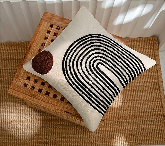 Merrycolor Boho Throw Pillows 18x18 Inches,Soft Woven Tufted Pillow Covers Square,Aesthetic Sun Pillow Case for Sofa Bedroom Living Room 1 Pcs