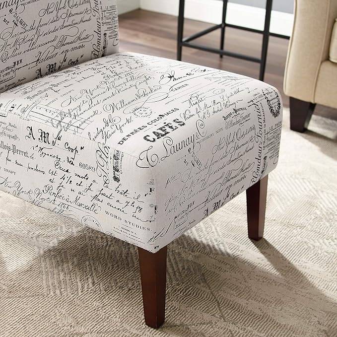 Lily Linen Script Accent Chair with Dark Walnut Legs by Linon
