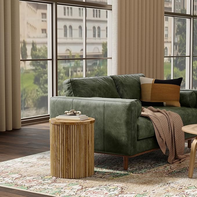SIMPLIHOME Demy End Table - 18 inch Wide Solid Mango Wood Round Accent Table in Natural, Handcrafted Industrial Nightstand or Lamp Stand for Living Room or Bedroom with Slatted Base, Assembled