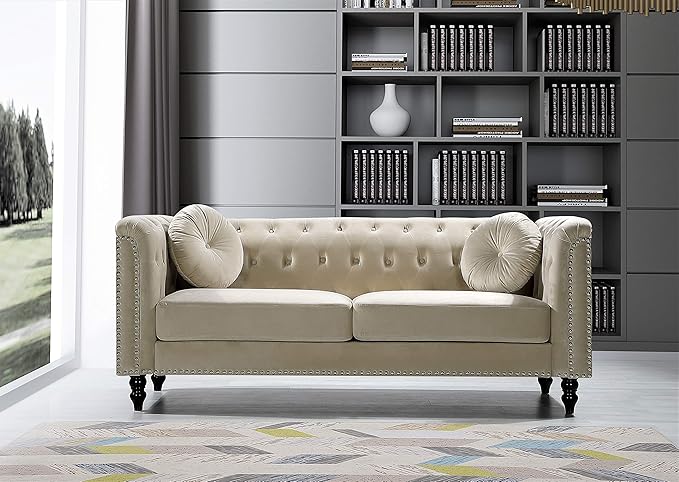 Container Furniture Direct S5370-S Kittleson Velvet Upholstered Modern Chesterfield Sofa with Nailhead Trim, Gray