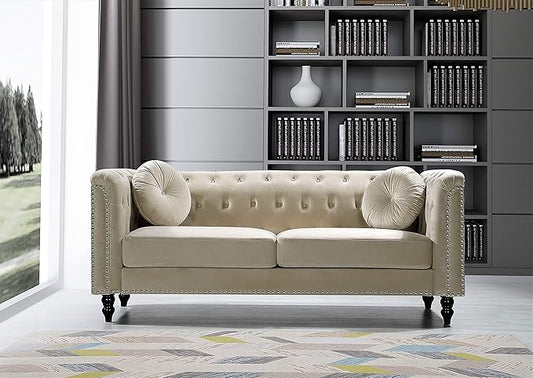 Container Furniture Direct S5370-S Kittleson Velvet Upholstered Modern Chesterfield Sofa with Nailhead Trim, Gray